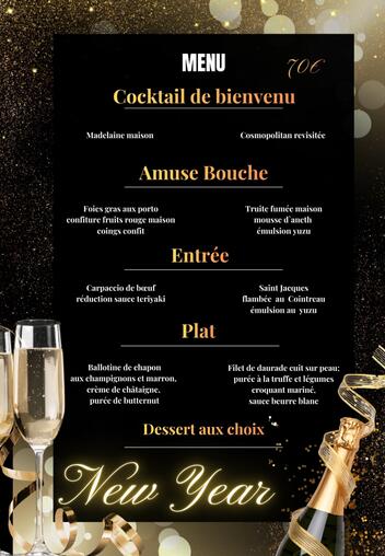 un menu gastronomique pour le réveillon de la Saint Sylvestre 2025 entre Salon de Provence et Cavaillon